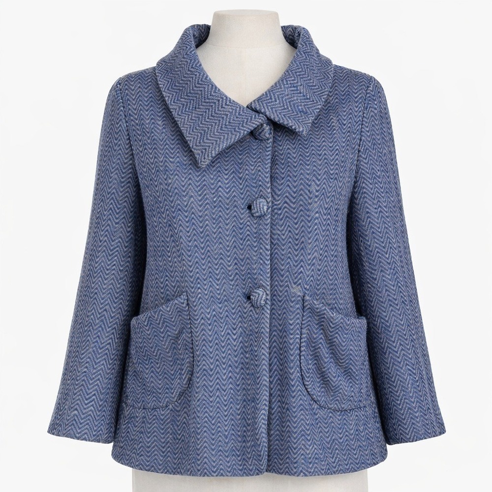 Guinevere Women 100% Wool Coat Jacket Size M Navy Blue Button Cottagecore Preppy